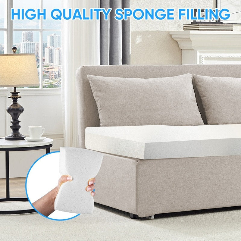 Canapé-lit Mixoy Full/Queen Size, canapé-lit convertible 2 en 1 en lin 1 place/causeuse avec coussins