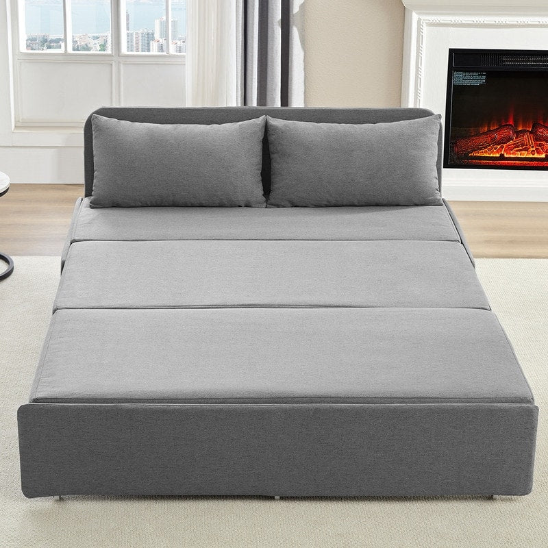 Canapé-lit Mixoy Full/Queen Size, canapé-lit convertible 2 en 1 en lin 1 place/causeuse avec coussins