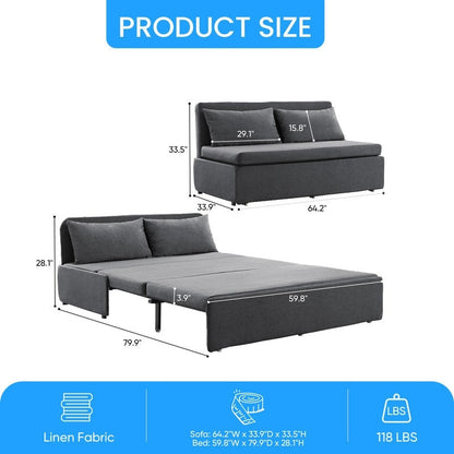 Canapé-lit Mixoy Full/Queen Size, canapé-lit convertible 2 en 1 en lin 1 place/causeuse avec coussins