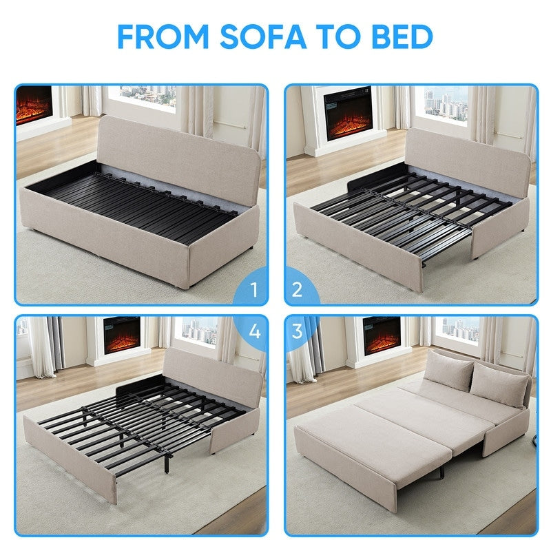 Canapé-lit Mixoy Full/Queen Size, canapé-lit convertible 2 en 1 en lin 1 place/causeuse avec coussins