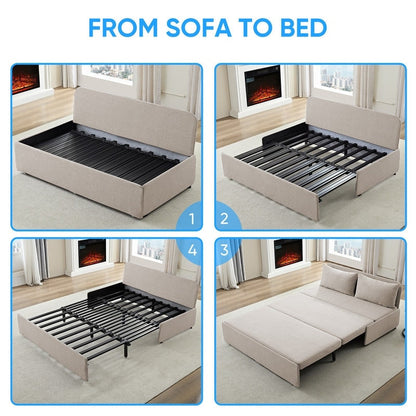 Canapé-lit Mixoy Full/Queen Size, canapé-lit convertible 2 en 1 en lin 1 place/causeuse avec coussins