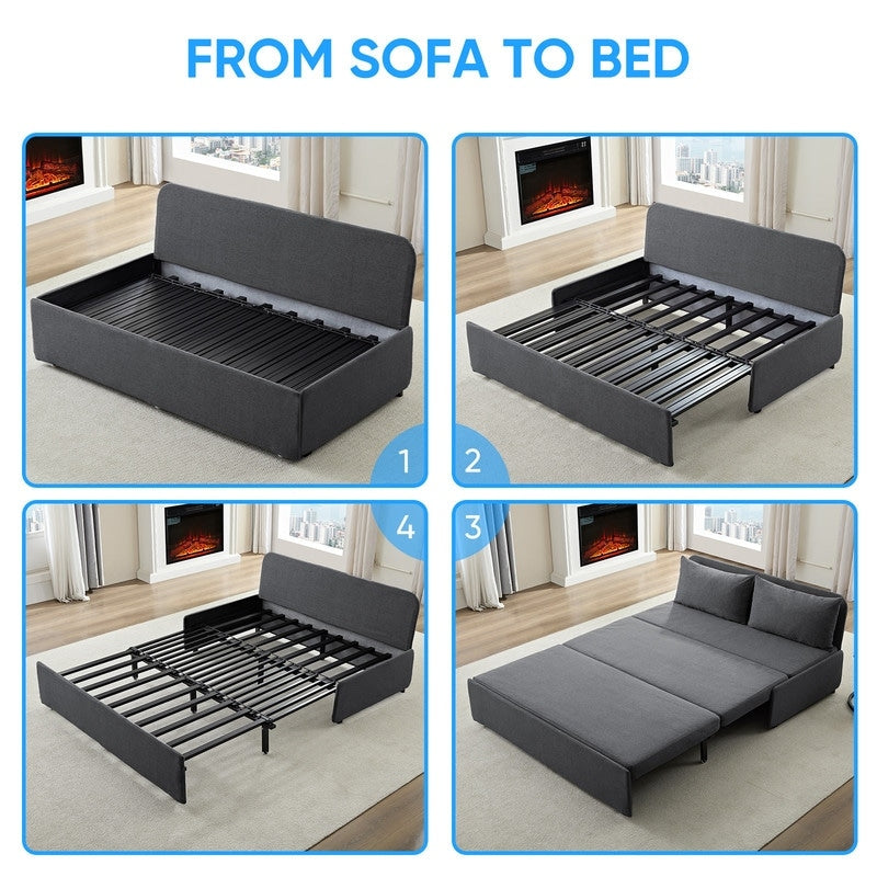 Canapé-lit Mixoy Full/Queen Size, canapé-lit convertible 2 en 1 en lin 1 place/causeuse avec coussins