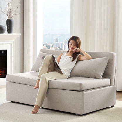 Canapé-lit Mixoy Full/Queen Size, canapé-lit convertible 2 en 1 en lin 1 place/causeuse avec coussins