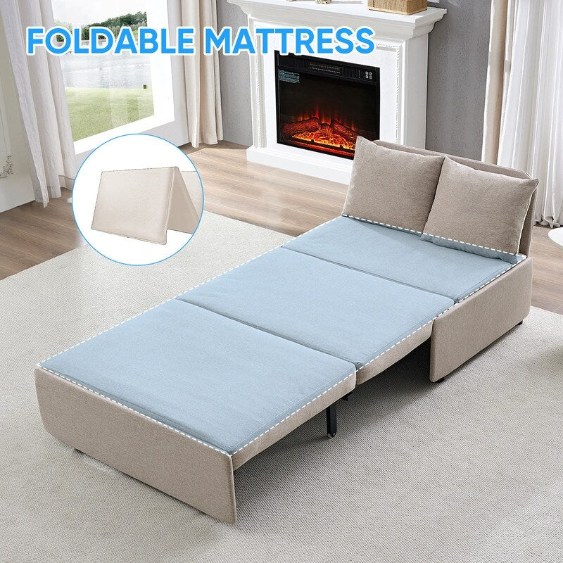 Canapé-lit Mixoy Full/Queen Size, canapé-lit convertible 2 en 1 en lin 1 place/causeuse avec coussins