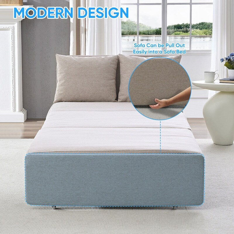 Canapé-lit Mixoy Full/Queen Size, canapé-lit convertible 2 en 1 en lin 1 place/causeuse avec coussins