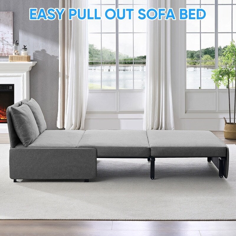 Canapé-lit Mixoy Full/Queen Size, canapé-lit convertible 2 en 1 en lin 1 place/causeuse avec coussins