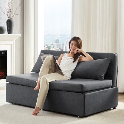 Canapé-lit Mixoy Full/Queen Size, canapé-lit convertible 2 en 1 en lin 1 place/causeuse avec coussins