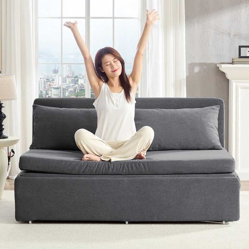 Canapé-lit Mixoy Full/Queen Size, canapé-lit convertible 2 en 1 en lin 1 place/causeuse avec coussins