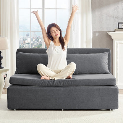 Canapé-lit Mixoy Full/Queen Size, canapé-lit convertible 2 en 1 en lin 1 place/causeuse avec coussins