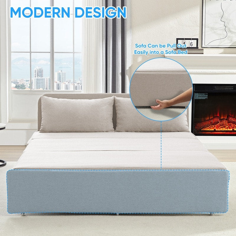 Canapé-lit Mixoy Full/Queen Size, canapé-lit convertible 2 en 1 en lin 1 place/causeuse avec coussins