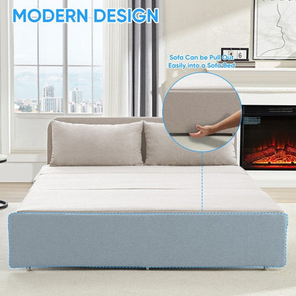 Canapé-lit Mixoy Full/Queen Size, canapé-lit convertible 2 en 1 en lin 1 place/causeuse avec coussins