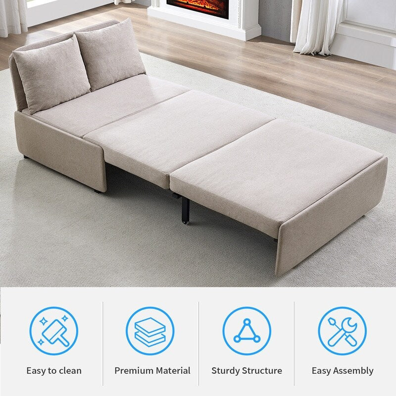 Canapé-lit Mixoy Full/Queen Size, canapé-lit convertible 2 en 1 en lin 1 place/causeuse avec coussins