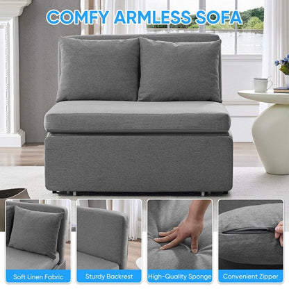 Canapé-lit Mixoy Full/Queen Size, canapé-lit convertible 2 en 1 en lin 1 place/causeuse avec coussins