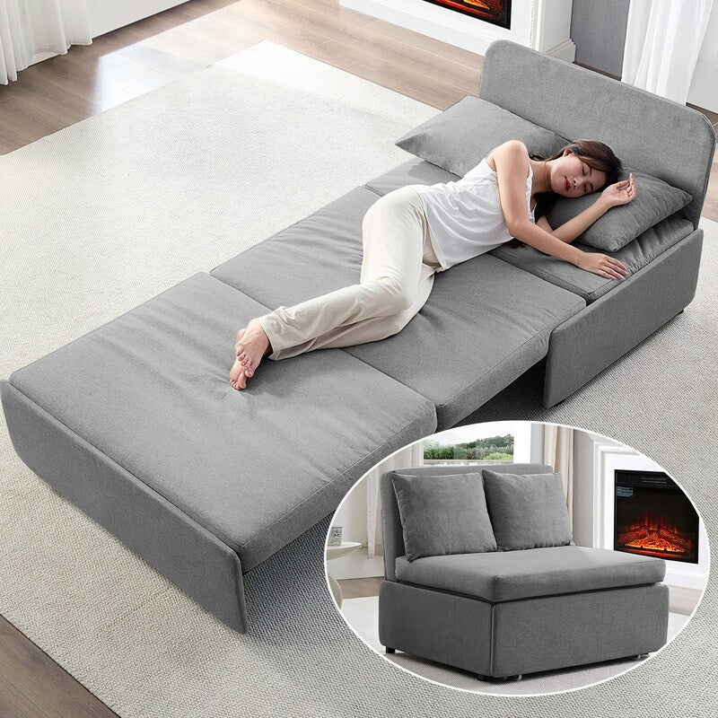 Canapé-lit Mixoy Full/Queen Size, canapé-lit convertible 2 en 1 en lin 1 place/causeuse avec coussins