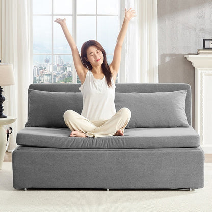 Canapé-lit Mixoy Full/Queen Size, canapé-lit convertible 2 en 1 en lin 1 place/causeuse avec coussins