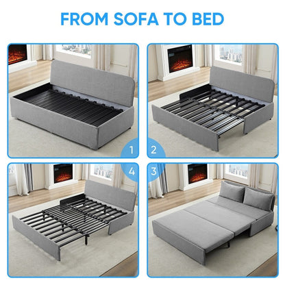 Canapé-lit Mixoy Full/Queen Size, canapé-lit convertible 2 en 1 en lin 1 place/causeuse avec coussins