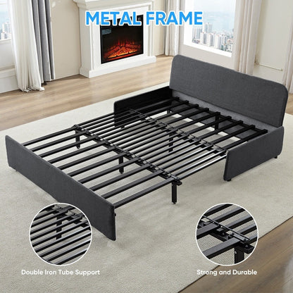 Canapé-lit Mixoy Full/Queen Size, canapé-lit convertible 2 en 1 en lin 1 place/causeuse avec coussins