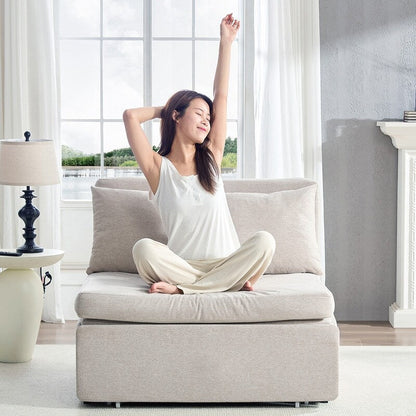 Canapé-lit Mixoy Full/Queen Size, canapé-lit convertible 2 en 1 en lin 1 place/causeuse avec coussins