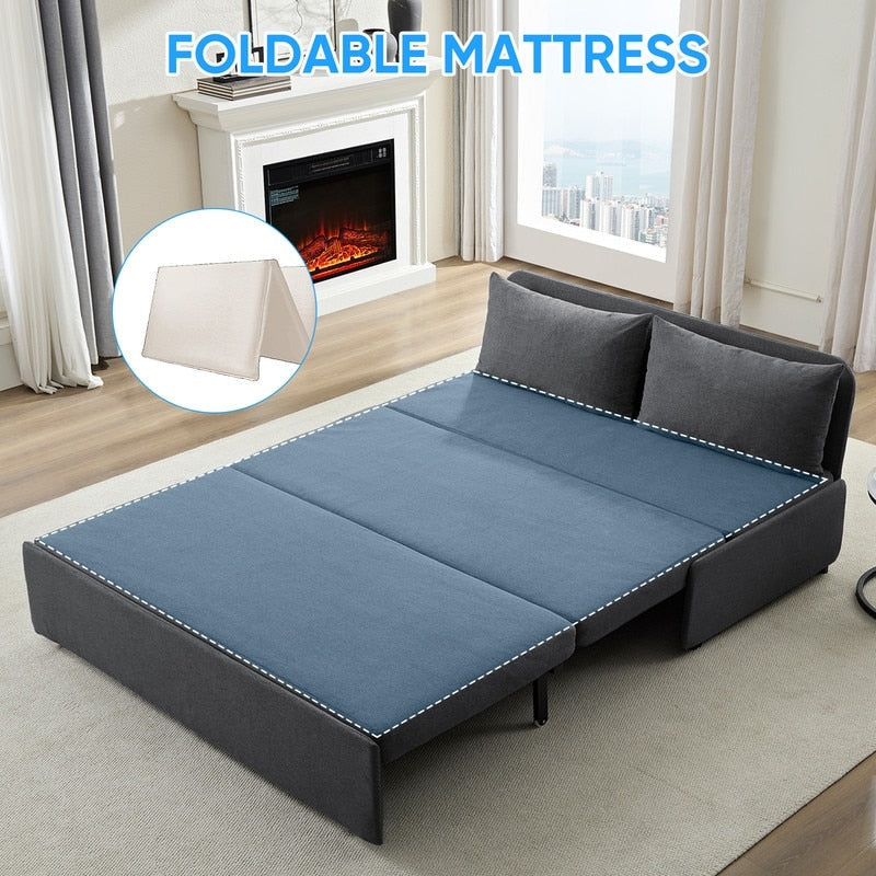 Canapé-lit Mixoy Full/Queen Size, canapé-lit convertible 2 en 1 en lin 1 place/causeuse avec coussins