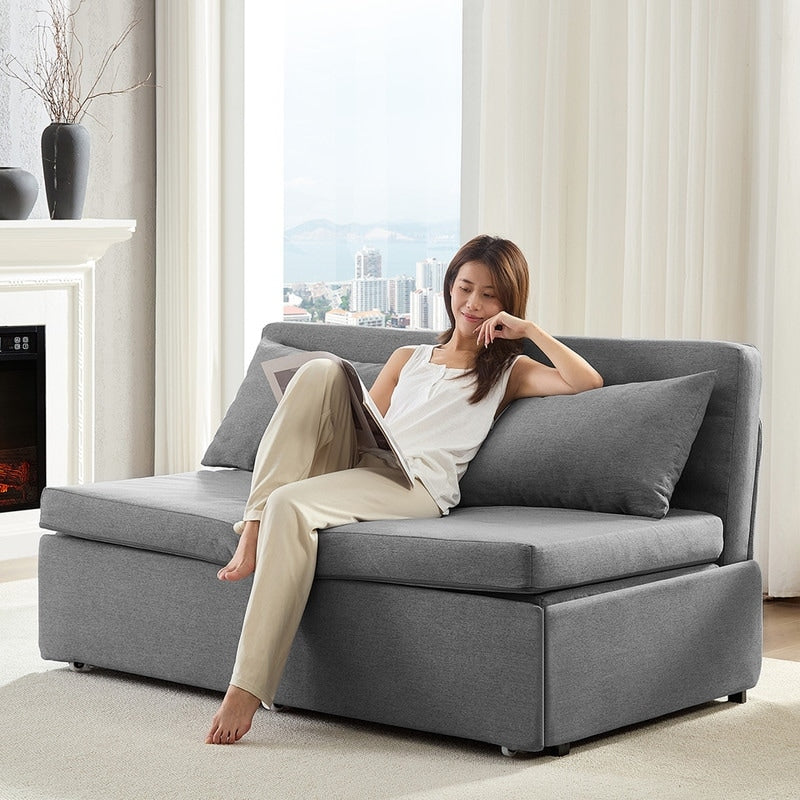 Canapé-lit Mixoy Full/Queen Size, canapé-lit convertible 2 en 1 en lin 1 place/causeuse avec coussins