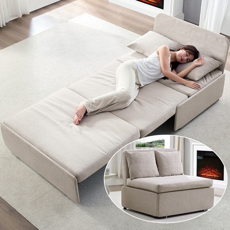 Canapé-lit Mixoy Full/Queen Size, canapé-lit convertible 2 en 1 en lin 1 place/causeuse avec coussins