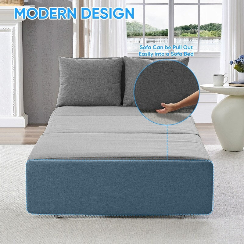 Canapé-lit Mixoy Full/Queen Size, canapé-lit convertible 2 en 1 en lin 1 place/causeuse avec coussins