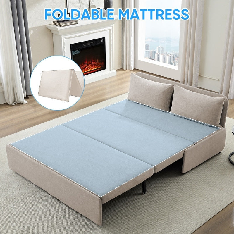 Canapé-lit Mixoy Full/Queen Size, canapé-lit convertible 2 en 1 en lin 1 place/causeuse avec coussins