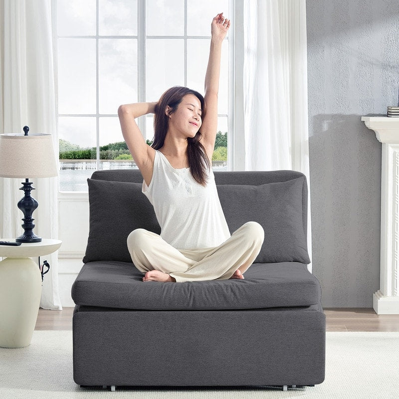 Canapé-lit Mixoy Full/Queen Size, canapé-lit convertible 2 en 1 en lin 1 place/causeuse avec coussins