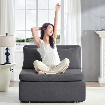 Canapé-lit Mixoy Full/Queen Size, canapé-lit convertible 2 en 1 en lin 1 place/causeuse avec coussins