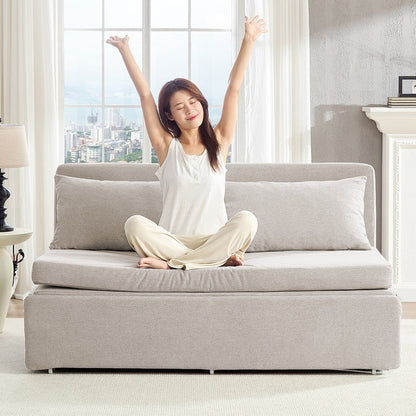 Canapé-lit Mixoy Full/Queen Size, canapé-lit convertible 2 en 1 en lin 1 place/causeuse avec coussins