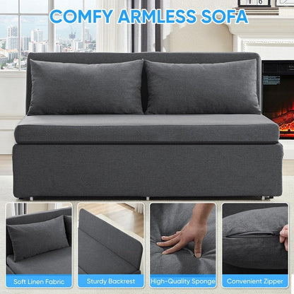 Canapé-lit Mixoy Full/Queen Size, canapé-lit convertible 2 en 1 en lin 1 place/causeuse avec coussins