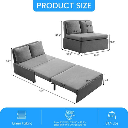 Canapé-lit Mixoy Full/Queen Size, canapé-lit convertible 2 en 1 en lin 1 place/causeuse avec coussins