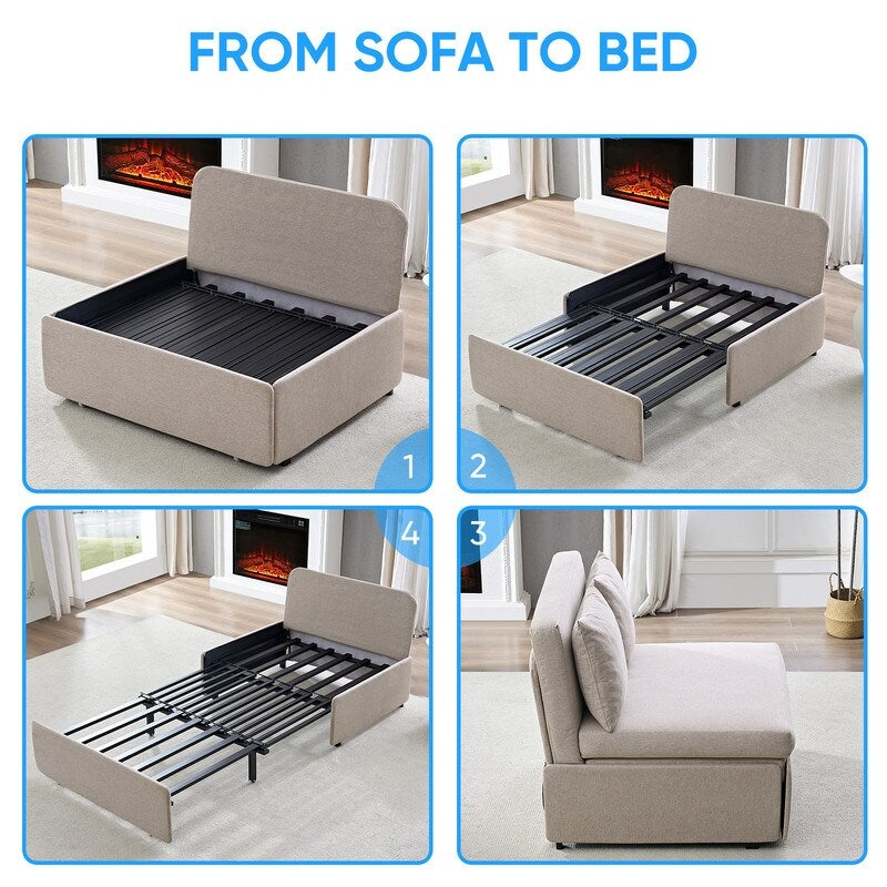 Canapé-lit Mixoy Full/Queen Size, canapé-lit convertible 2 en 1 en lin 1 place/causeuse avec coussins