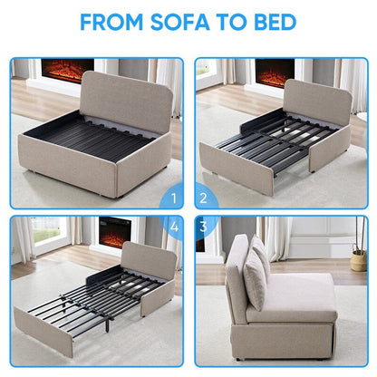 Canapé-lit Mixoy Full/Queen Size, canapé-lit convertible 2 en 1 en lin 1 place/causeuse avec coussins