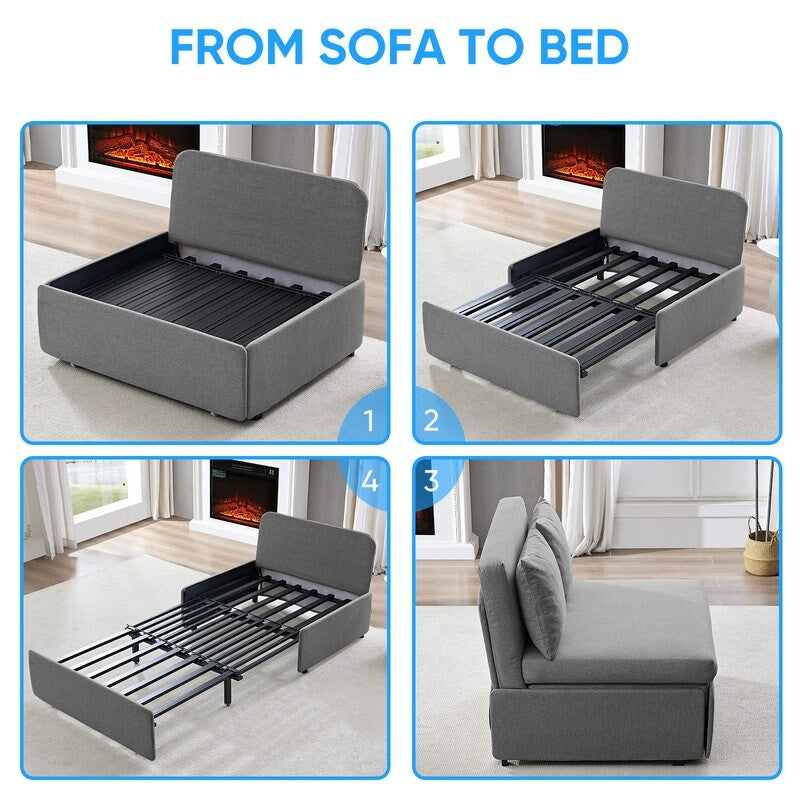 Canapé-lit Mixoy Full/Queen Size, canapé-lit convertible 2 en 1 en lin 1 place/causeuse avec coussins