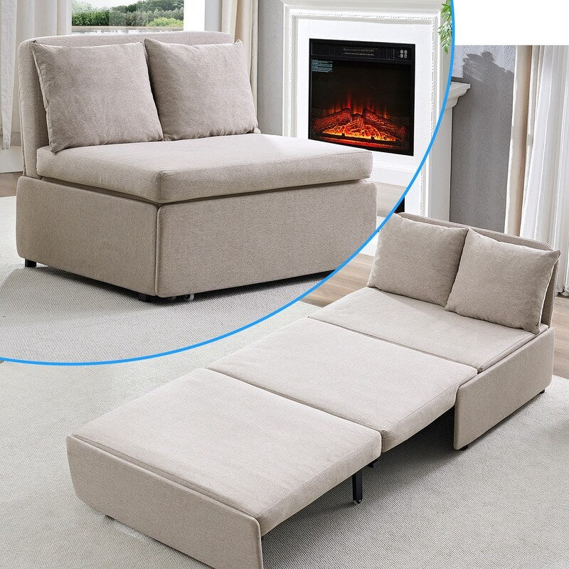 Canapé-lit Mixoy Full/Queen Size, canapé-lit convertible 2 en 1 en lin 1 place/causeuse avec coussins