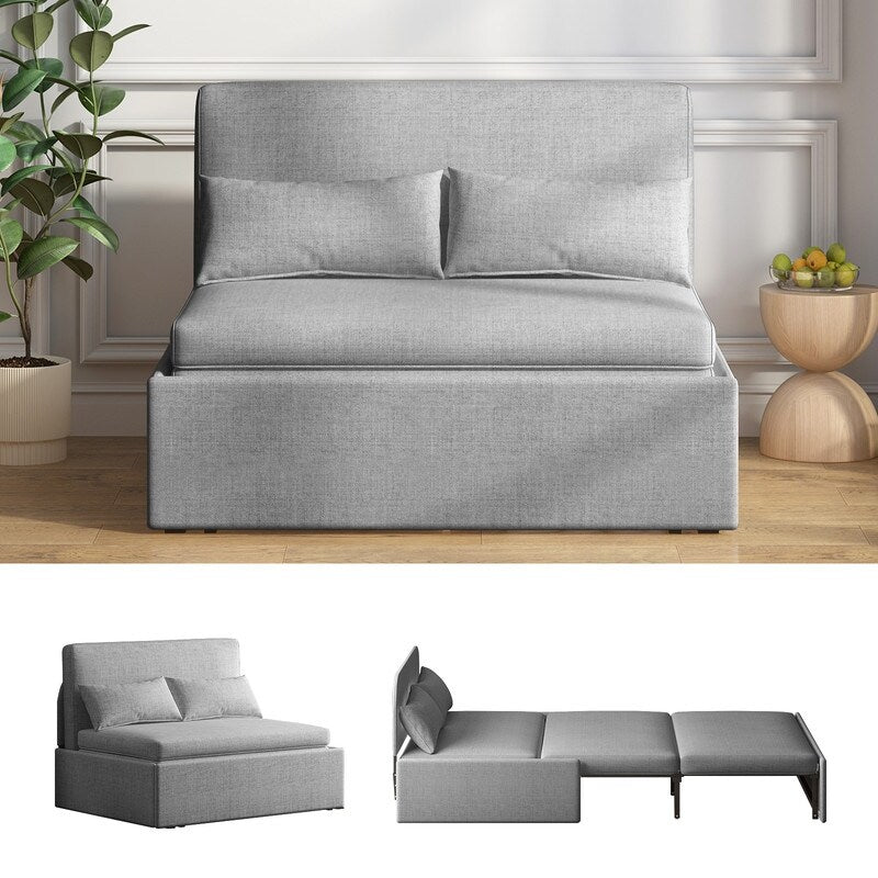 Canapé-lit convertible 2 en 1 Mixoy Linen, canapé-lit gigogne simple/queen avec matelas et coussins