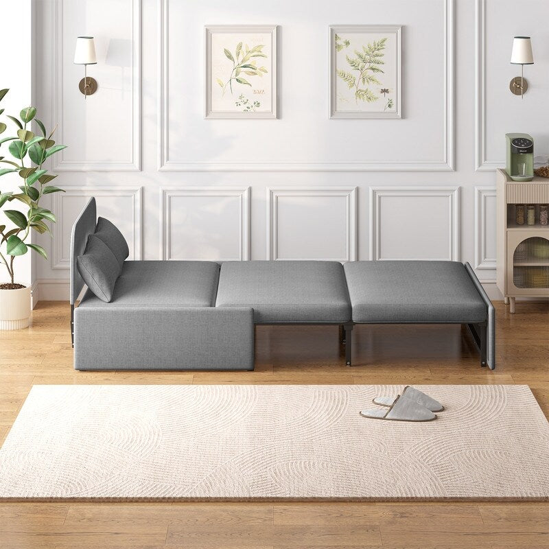 Canapé-lit convertible 2 en 1 Mixoy Linen, canapé-lit gigogne simple/queen avec matelas et coussins