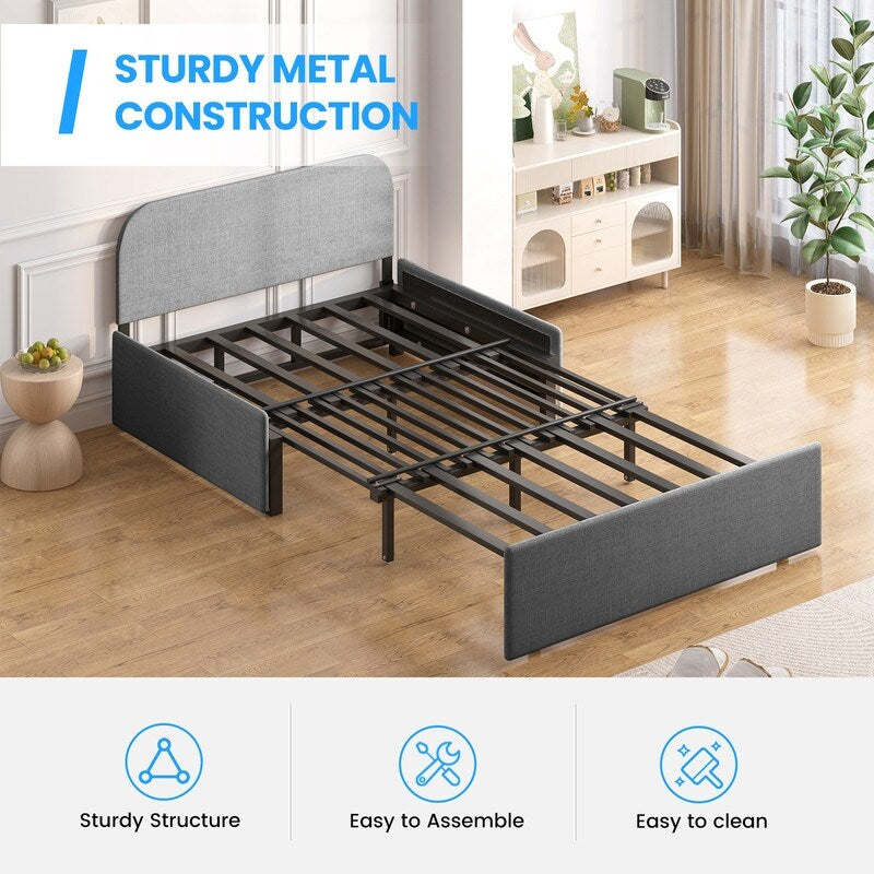 Canapé-lit convertible 2 en 1 Mixoy Linen, canapé-lit gigogne simple/queen avec matelas et coussins