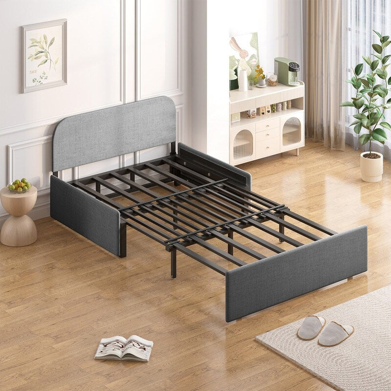 Canapé-lit convertible 2 en 1 Mixoy Linen, canapé-lit gigogne simple/queen avec matelas et coussins