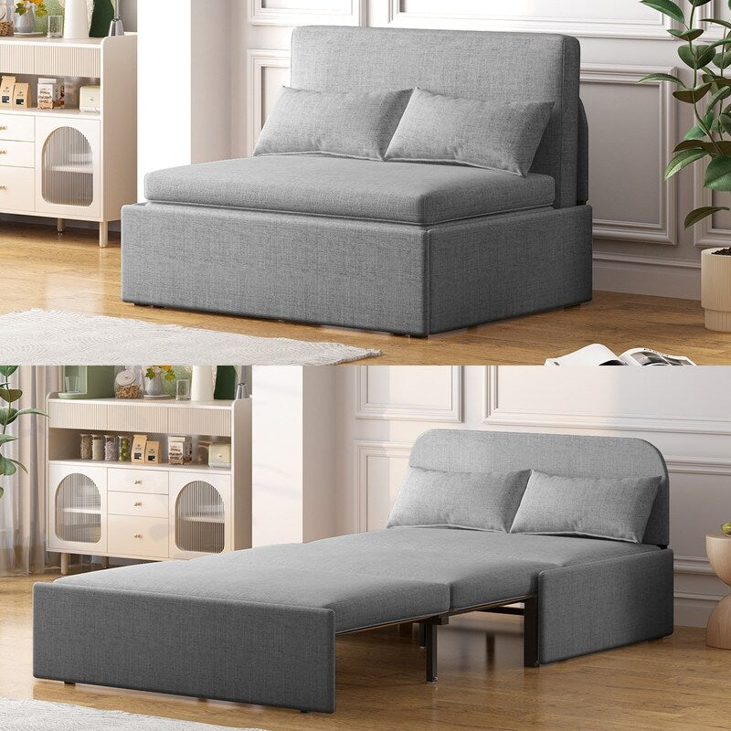 Canapé-lit convertible 2 en 1 Mixoy Linen, canapé-lit gigogne simple/queen avec matelas et coussins