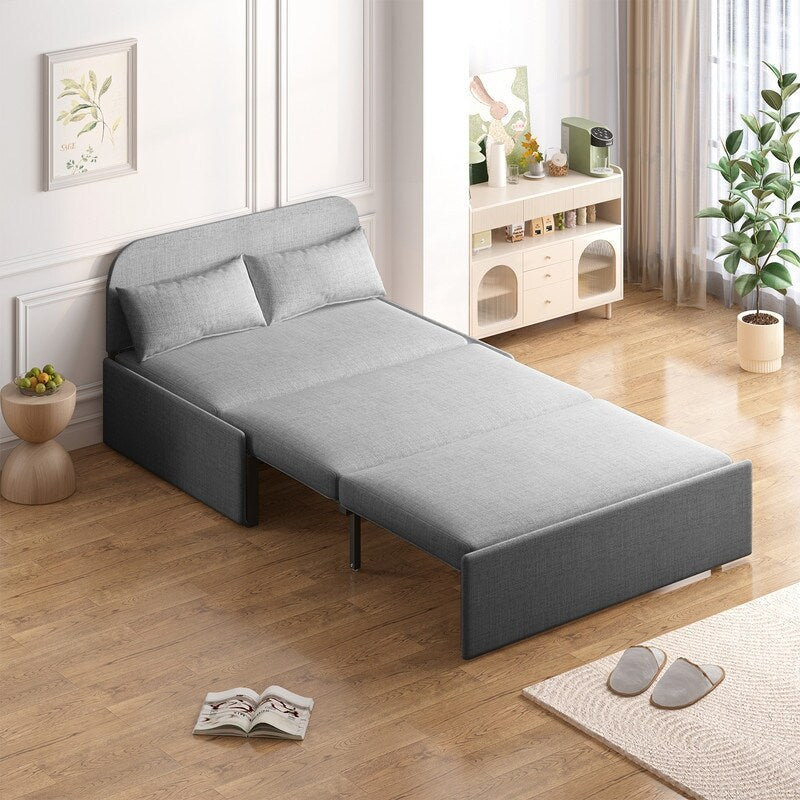 Canapé-lit convertible 2 en 1 Mixoy Linen, canapé-lit gigogne simple/queen avec matelas et coussins