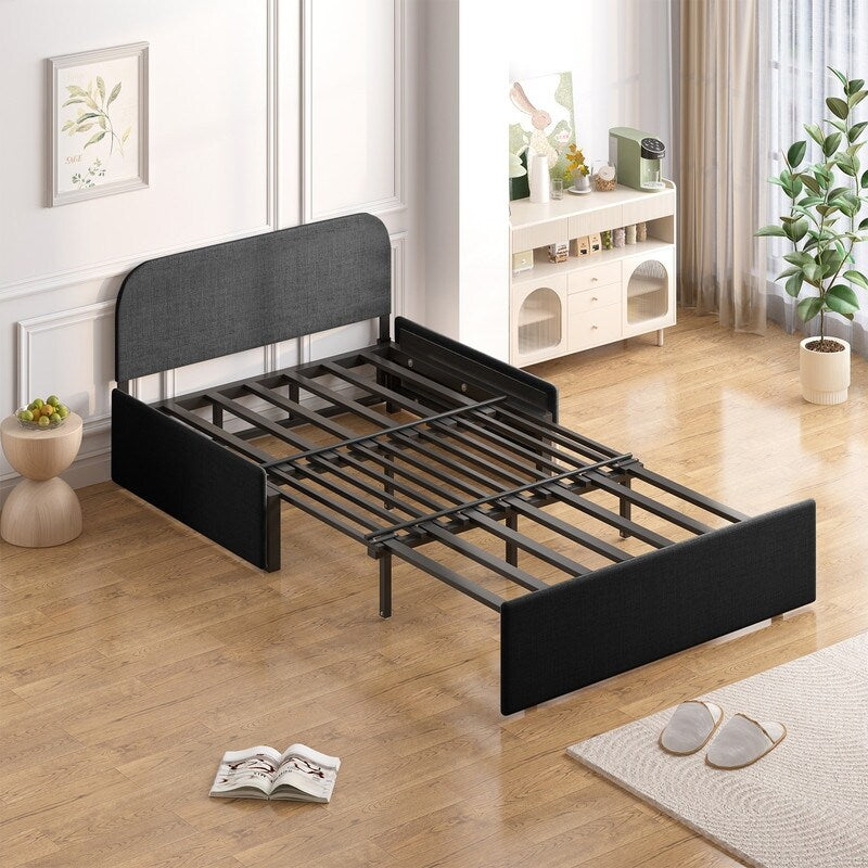 Canapé-lit convertible 2 en 1 Mixoy Linen, canapé-lit gigogne simple/queen avec matelas et coussins