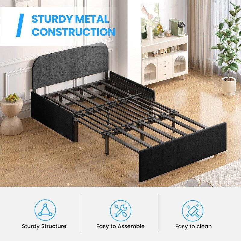 Canapé-lit convertible 2 en 1 Mixoy Linen, canapé-lit gigogne simple/queen avec matelas et coussins