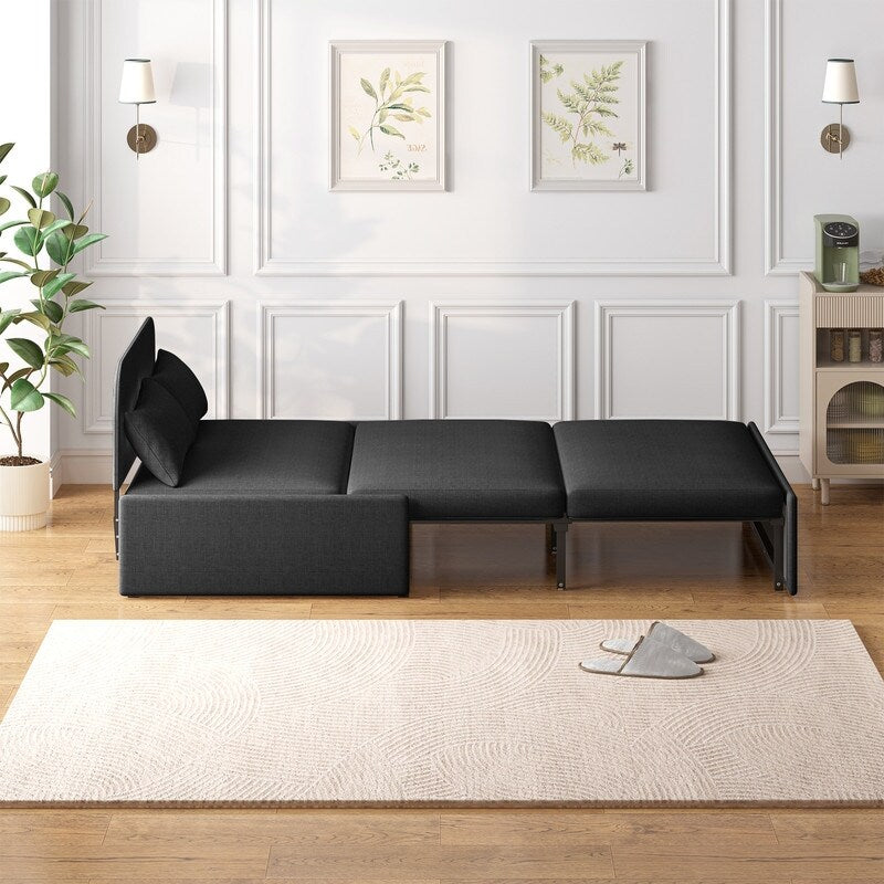 Canapé-lit convertible 2 en 1 Mixoy Linen, canapé-lit gigogne simple/queen avec matelas et coussins
