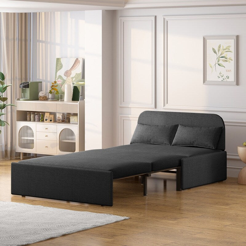 Canapé-lit convertible 2 en 1 Mixoy Linen, canapé-lit gigogne simple/queen avec matelas et coussins