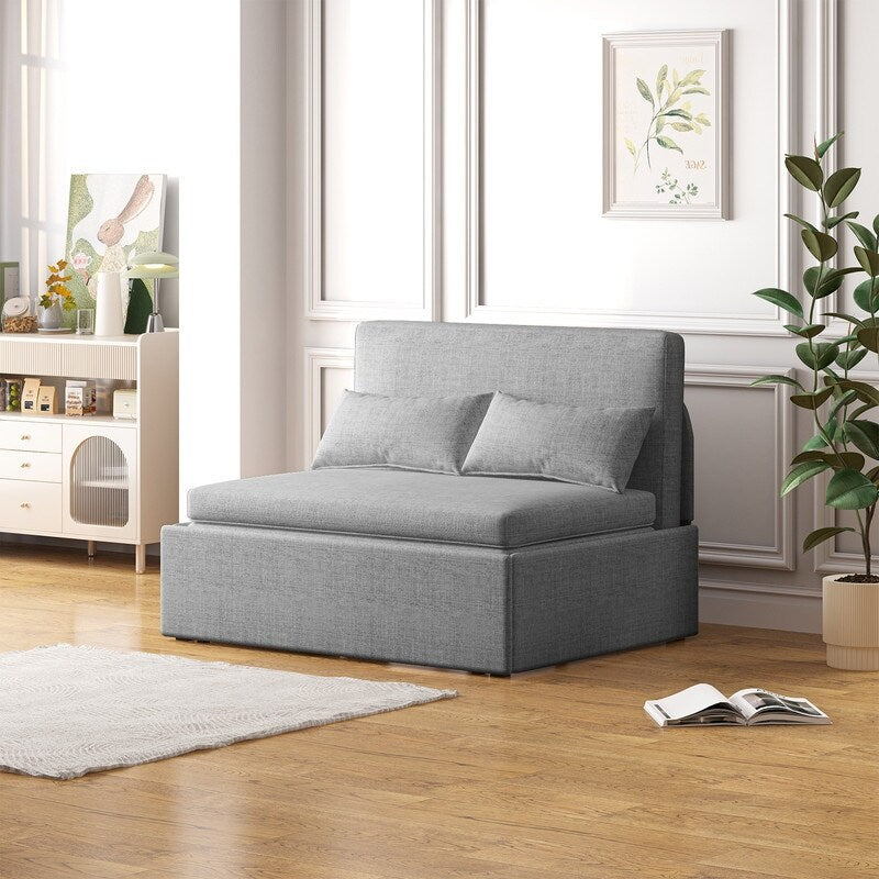 Canapé-lit convertible 2 en 1 Mixoy Linen, canapé-lit gigogne simple/queen avec matelas et coussins