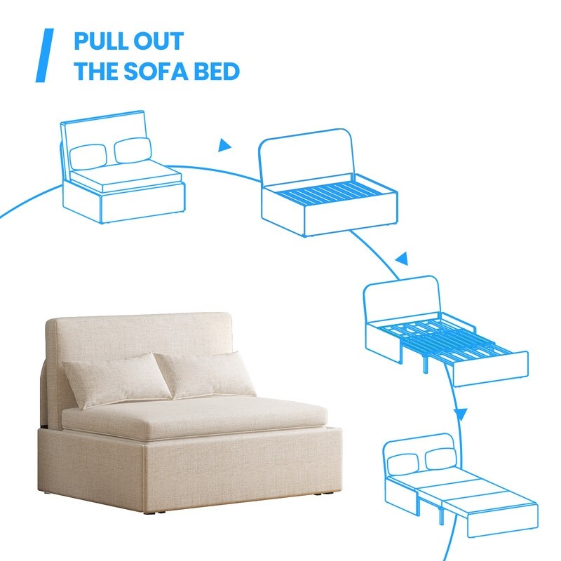 Canapé-lit convertible 2 en 1 Mixoy Linen, canapé-lit gigogne simple/queen avec matelas et coussins