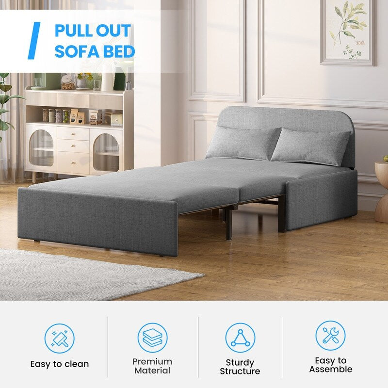 Canapé-lit convertible 2 en 1 Mixoy Linen, canapé-lit gigogne simple/queen avec matelas et coussins