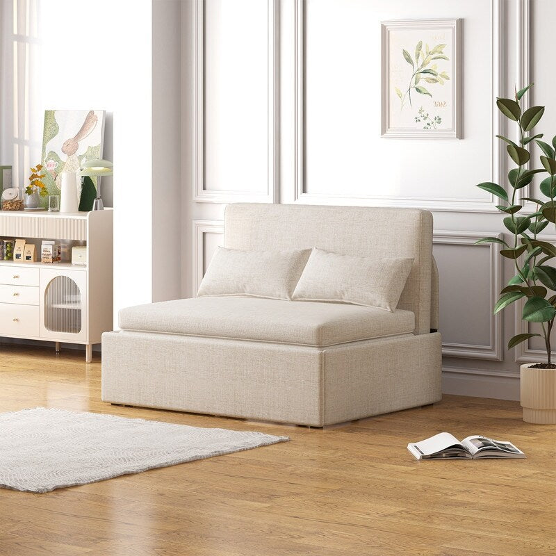 Canapé-lit convertible 2 en 1 Mixoy Linen, canapé-lit gigogne simple/queen avec matelas et coussins